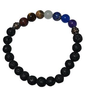 Chakra Healing Lava Stone Beaded Bracelet Colorful Gemstones Spiritual Boho